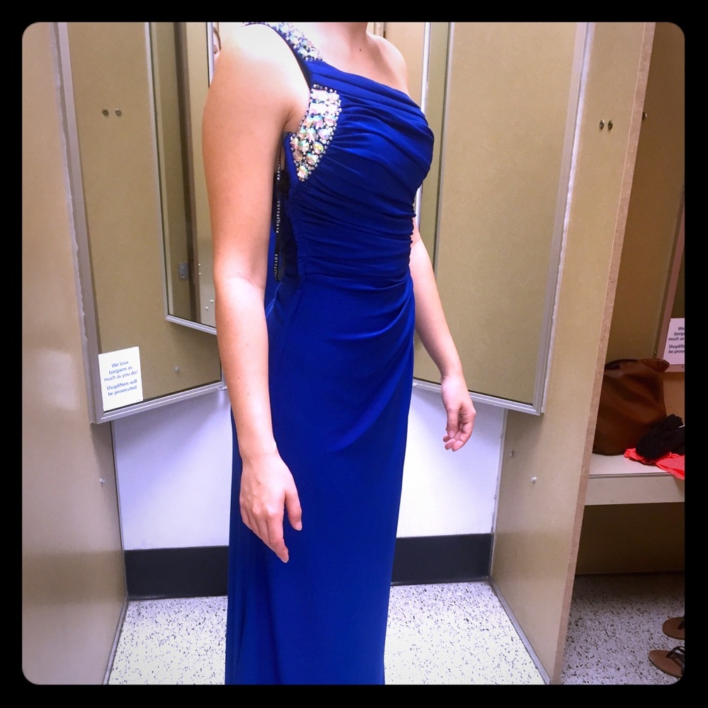 Navy Blue Jeweled Prom Dress